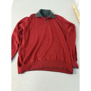 Toscano‎ Sweater Mens Large Red Quarter Zip Mock Neck Merino Wool Made in Italy